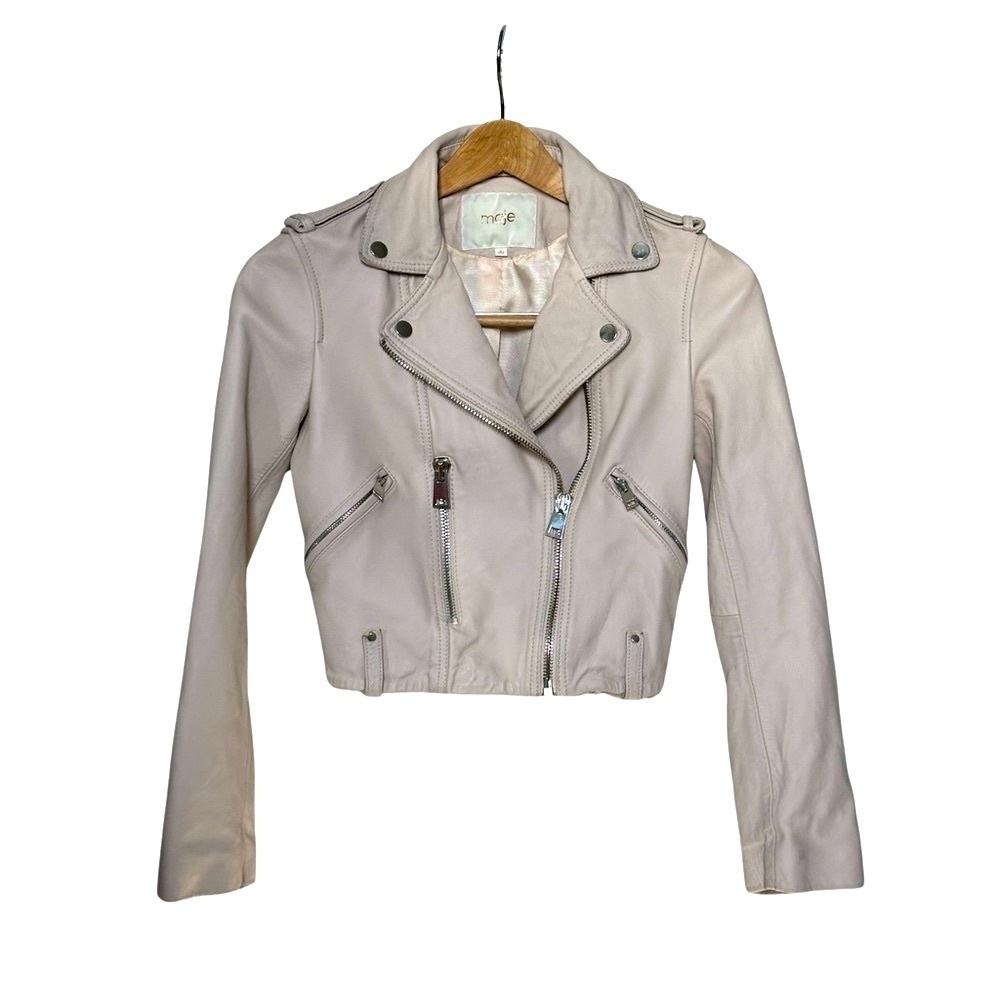 MAJE Genuine Leather Motorcycle Jacket Blush Women’s Size 36 (Small).